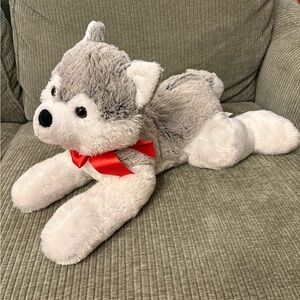 Super Cute Plush Husky Dog with Red Bow